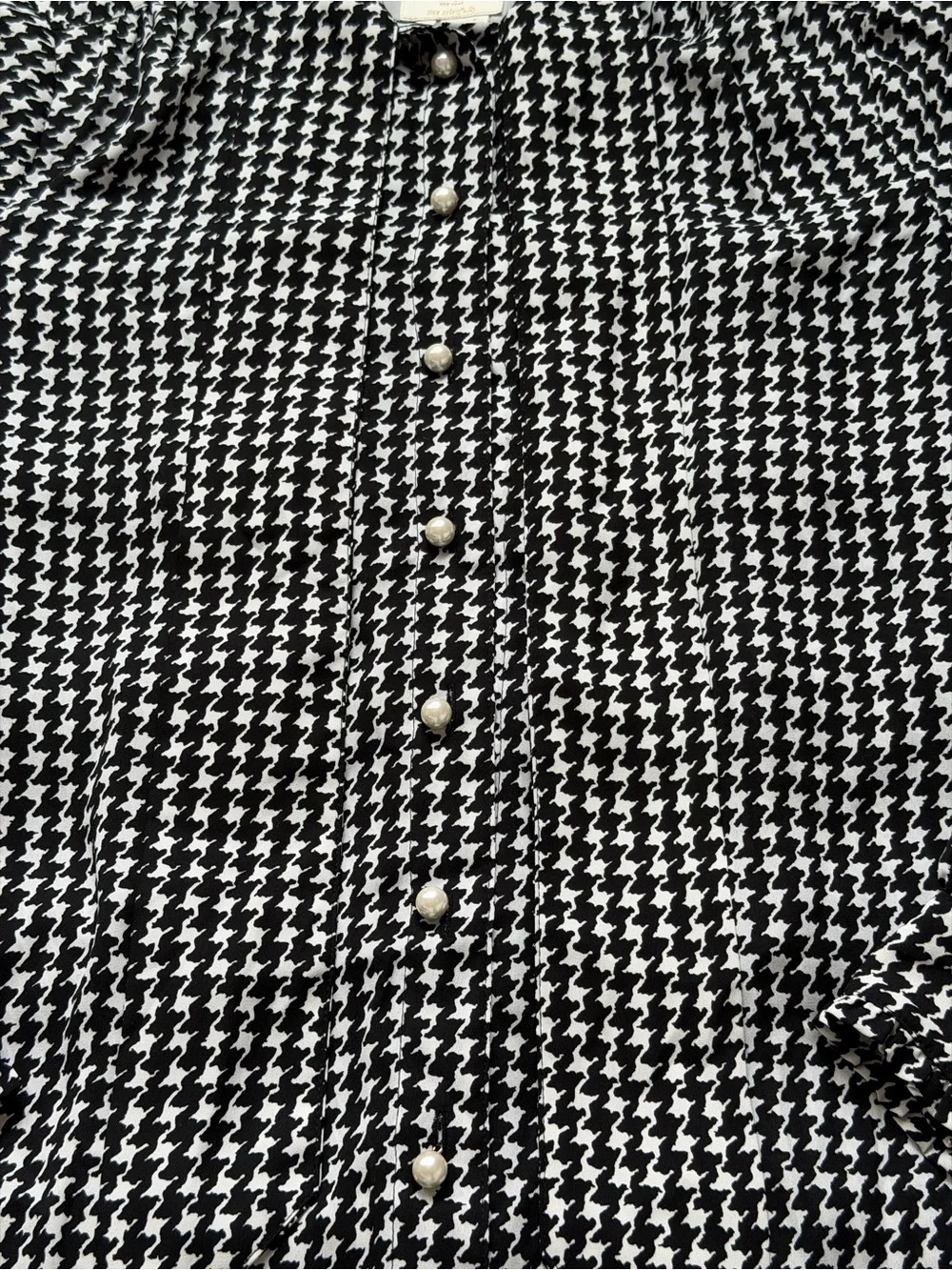Kate Spade New York Black and White Houndstooth Tie-Neck Blouse - XS